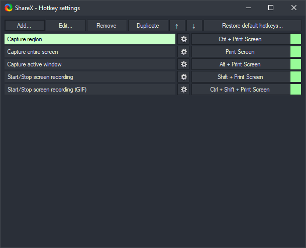 ShareX hotkey settings screenshot