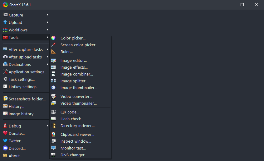ShareX tools menu screenshot