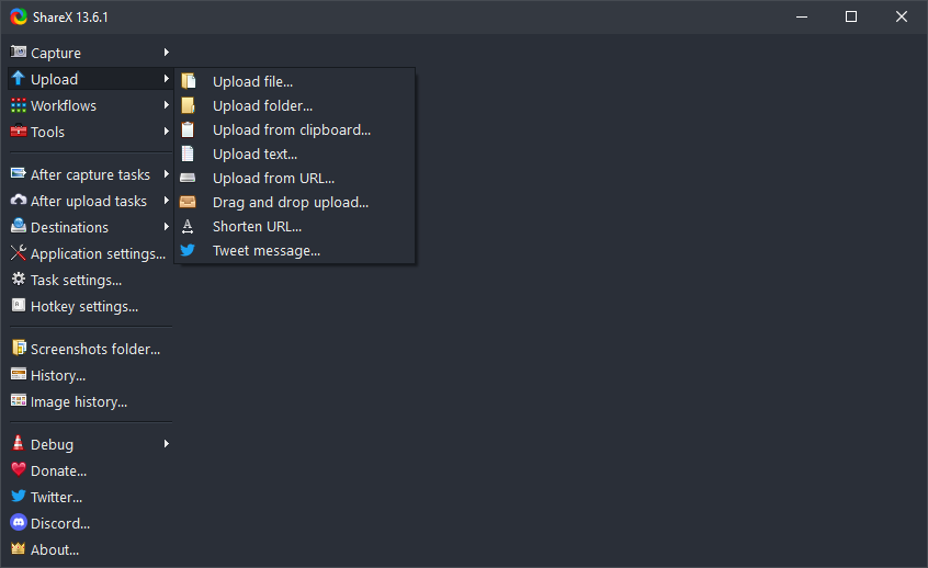 ShareX upload menu screenshot
