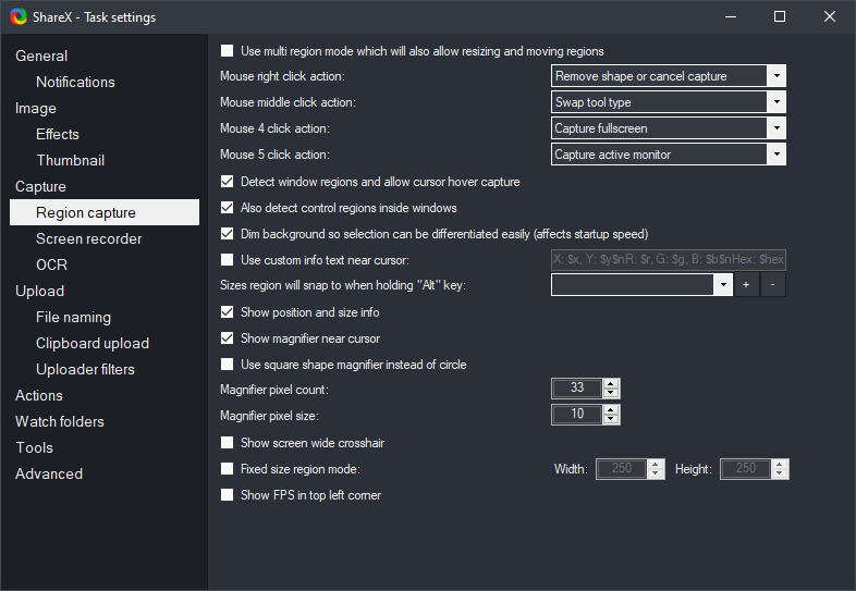 ShareX region capture task settings screenshot